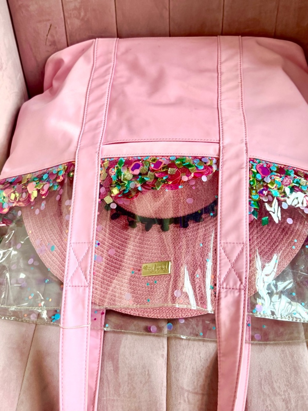 Packed Party Pink Clear Sequin Beach Pool Bag - Women's Beach & Everyday Tote - Picture 16 of 17